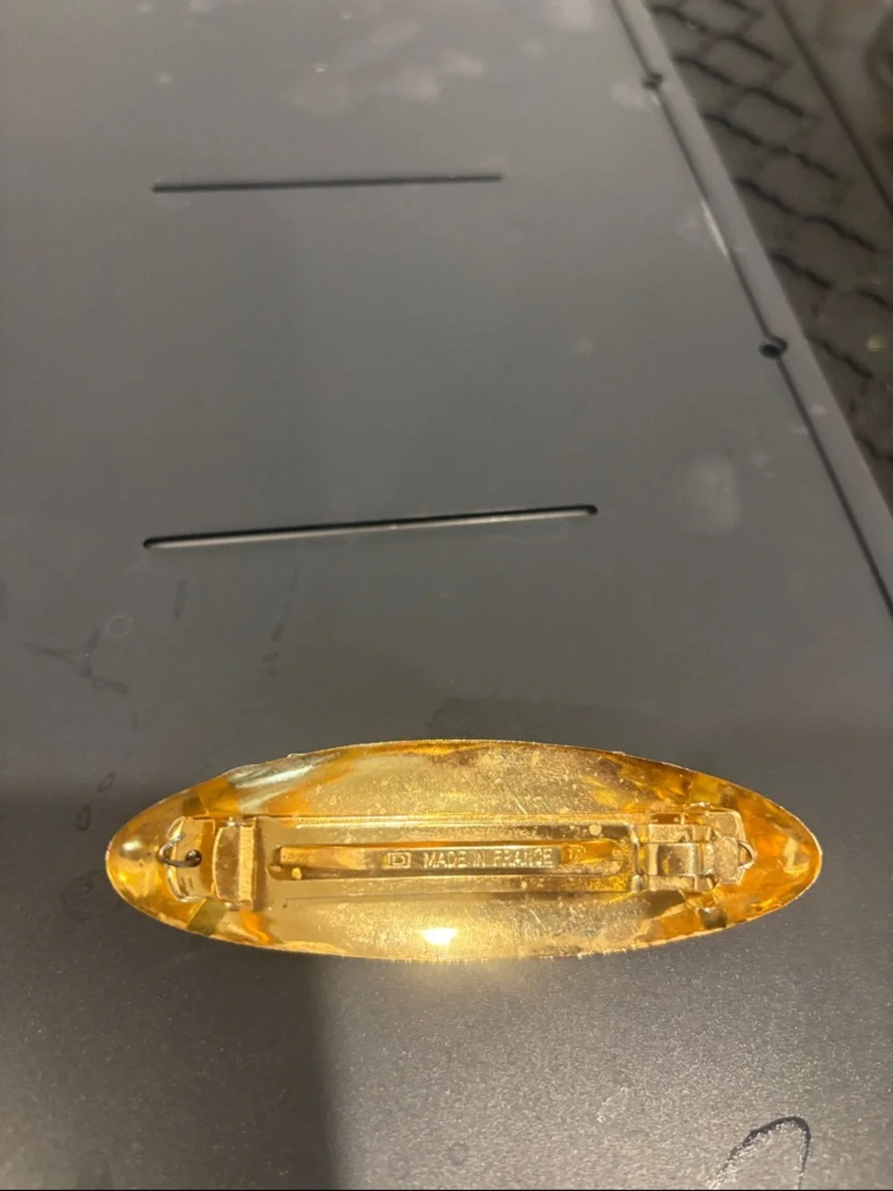 Made in France Gold-Tone Hammered Metal Hair Barrette with Silver Accent